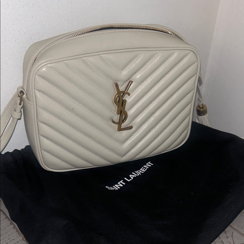 Saint Laurent Cream Quilted Leather Crossbody with Gold YSL Hardware
